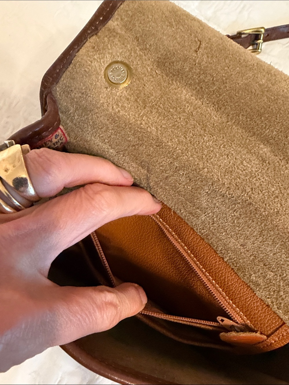 Dooney & Bourke Brown and Taupe Leather Crossbody Bag - Picture 7 of 9